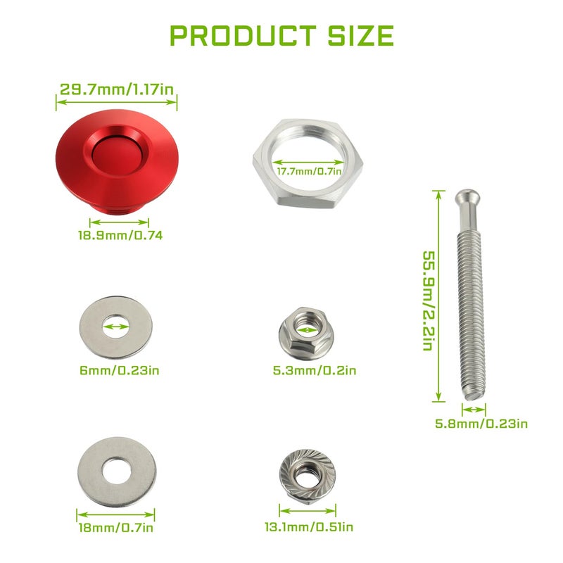 EPLZON Diameter 1.25 inch Quick Release Latch Bumper Bumper Hood License Plate Lock Clip Kit Universal Aluminum Engine Hood Pin(Pack of 2pcs,Red) - Image 2